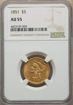 1851 $5 Liberty Half Eagle NGC AU55