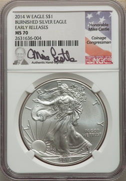 2014-W S$1 Silver Eagle Burnished First Strike SP Modern Bullion Coins NGC MS70