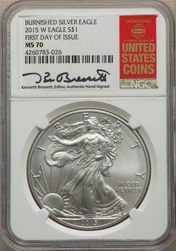 2015-W S$1 Silver Eagle Burnished First Day West Point Strike SP NGC MS70