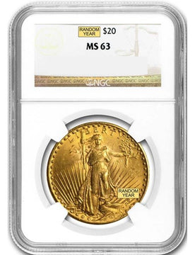 Random Date 1908-1932 Saint-Gaudens (With Motto) $20 Gold Double Eagle NGC MS63