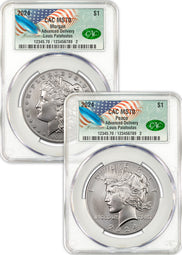 Limited-Time Offer: 2024 Morgan Peace Dollar Set Advanced Release CAC with Patriotic Founders Label and Louis Palafoutas Signature!