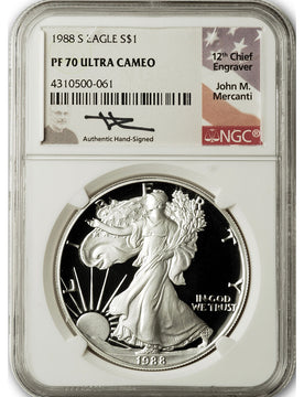 1988-S American Silver Eagle NGC PF70 UCAM Mercanti Signed