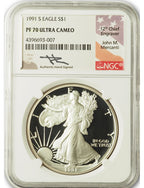 1991-S Silver Eagle NGC PF70 Ultra Cameo John Mercanti Signed