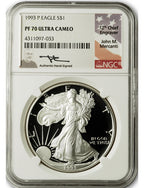 1993-P American Silver Eagle NGC PF70 UCAM Mercanti Signed