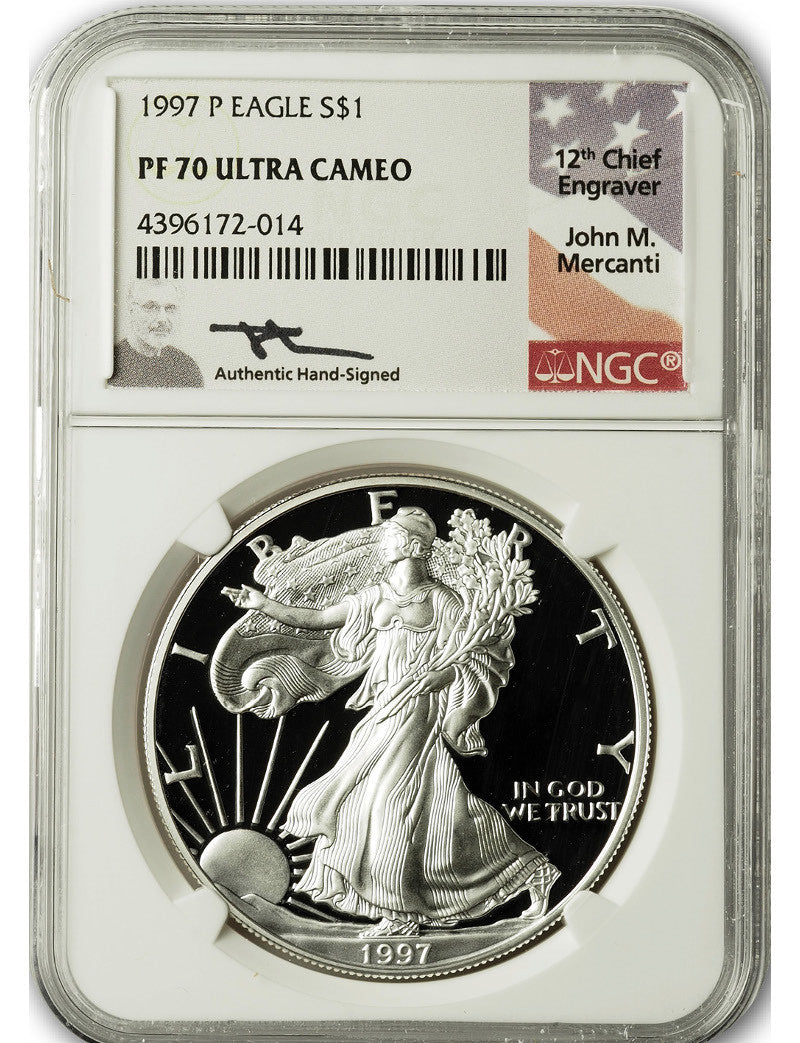 1997-P Silver Eagle NGC PF70 UCAM Mercanti Signed