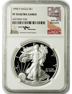 1998-P American Silver Eagle NGC PF70 UCAM Mercanti Signed