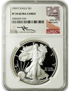 1999-P American Silver Eagle NGC PF70 UCAM Mercanti Signed