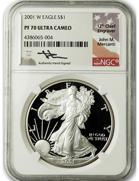 2001-W American Silver Eagle NGC PF70 UCAM Mercanti Signed