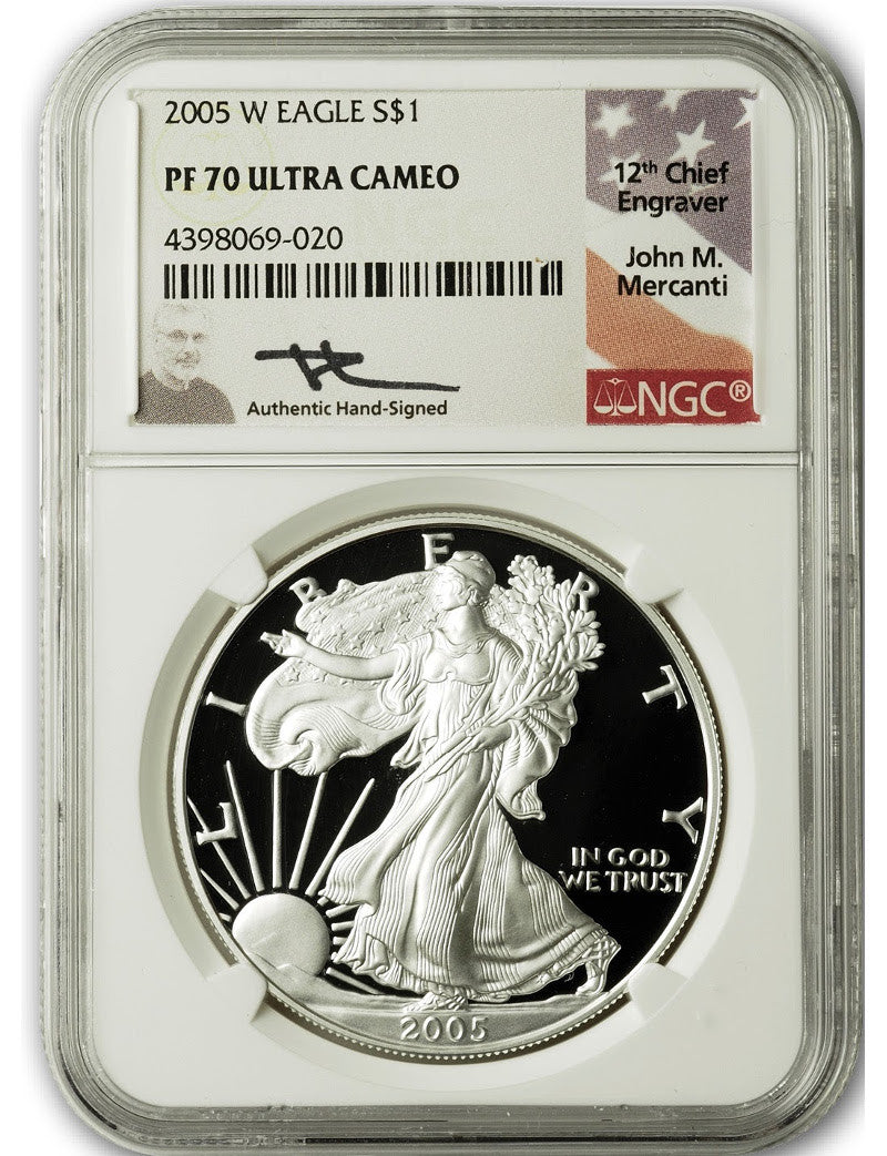 2005-W American Silver Eagle NGC PF70 UCAM Mercanti Signed
