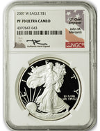 2007-W $1 Proof Silver Eagle NGC PF70 Ultra Cameo John Mercanti Signed