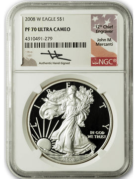 2008-W Silver Eagle NGC PF70 UCAM John Mercanti Signed