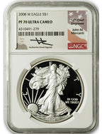 2008-W Silver Eagle NGC PF70 UCAM John Mercanti Signed