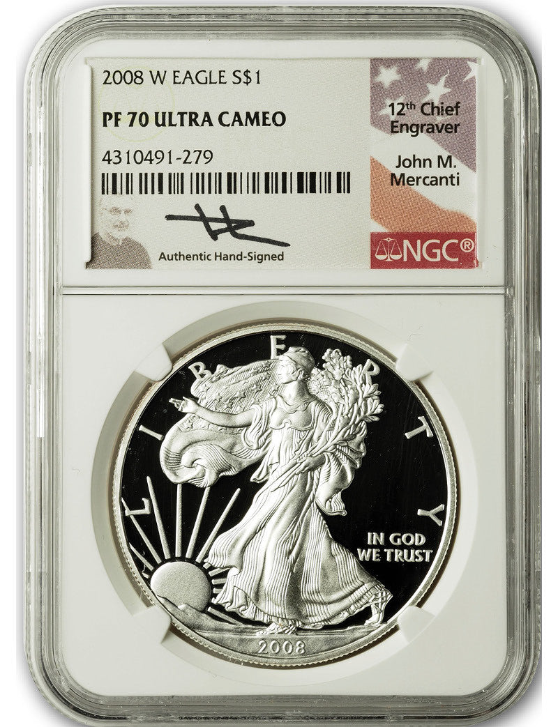 2008-W Silver Eagle NGC PF70 UCAM John Mercanti Signed
