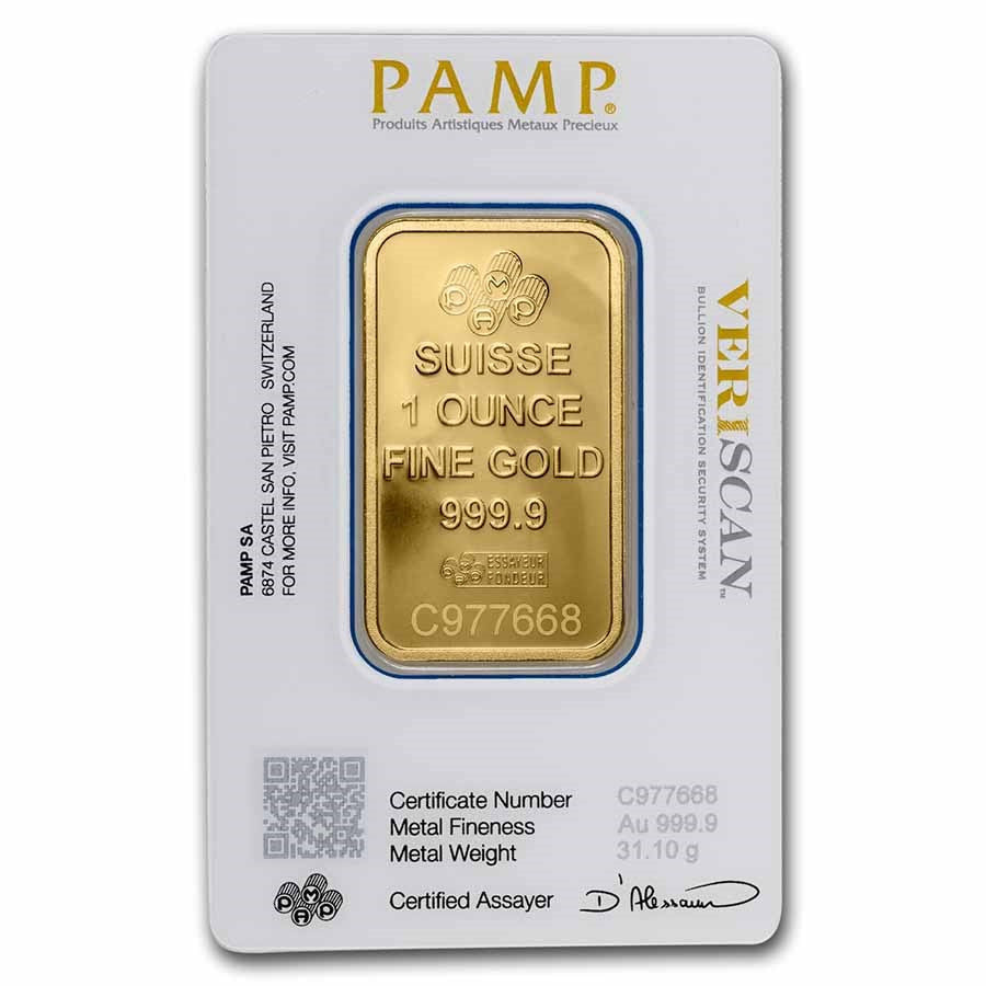 1 oz Gold PAMP Suisse Lady Fortuna Bar Veriscan® w/Assay
