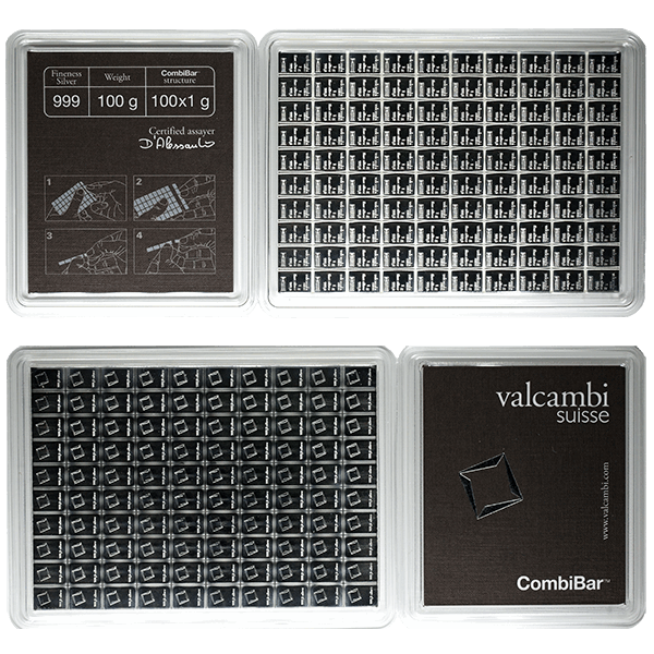 100 GRAM SILVER COMBI BAR VALCAMBI