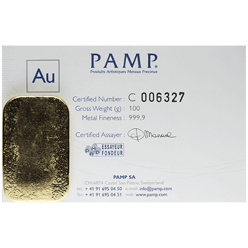100 Gram Gold Pamp Suisse Bar w/Assay