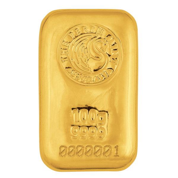 100 Gram Perth Mint Cast Gold Bar (.9999 Fine)
