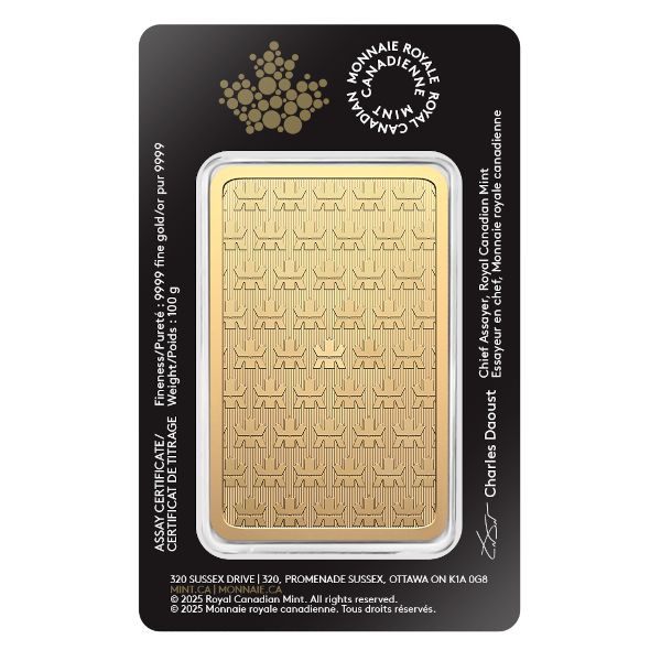 100 Gram Gold Bar Royal Canadian Mint