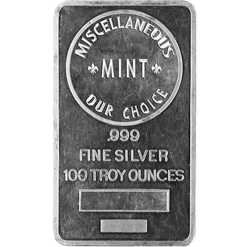 100 oz Silver Bar (Various Brands)