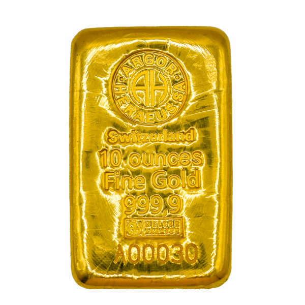 10 OZ GOLD CAST BAR ARGOR-HERAEUS