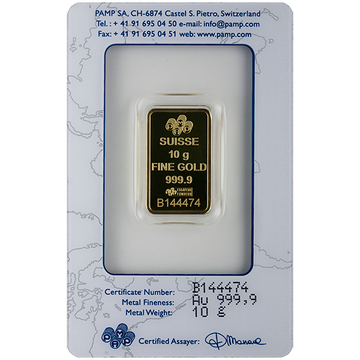10 Gram Pamp Suisse Lady Fortuna Veriscan®  Gold Bar w/ Assay