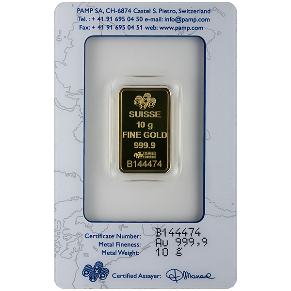 10 Gram Pamp Suisse Lady Fortuna Veriscan®  Gold Bar w/ Assay