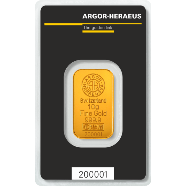 10 Gram Gold Argor-Heraeus Bar New w/Assay