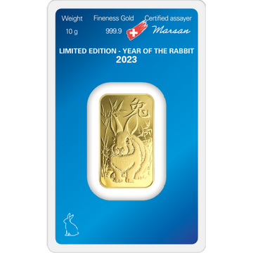 10 GRAM GOLD BAR ARGOR-HERAEUS LUNAR YEAR OF THE RABBIT 2023