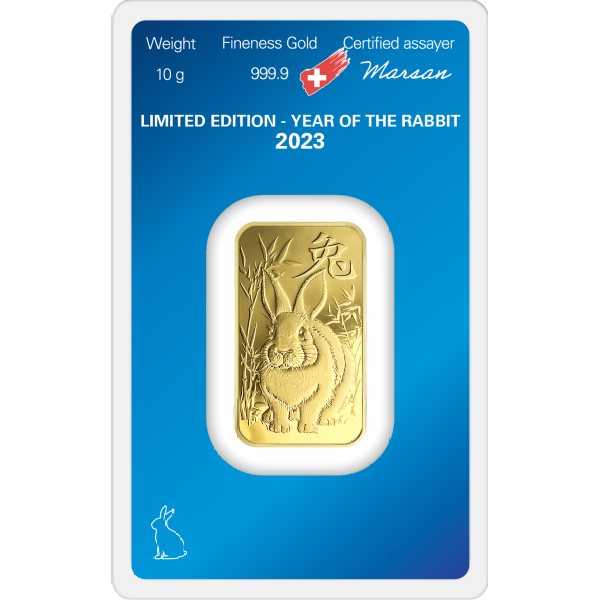 10 GRAM GOLD BAR ARGOR-HERAEUS LUNAR YEAR OF THE RABBIT 2023