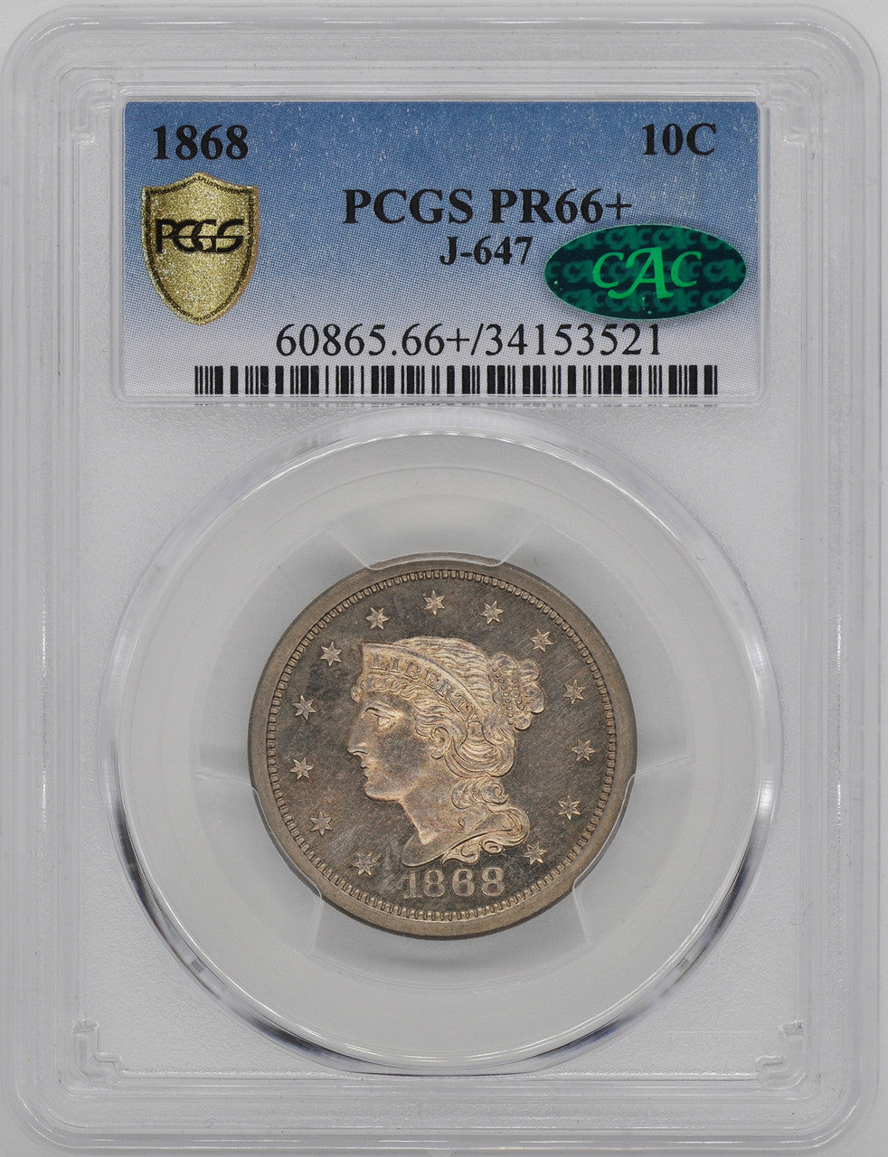 1868 Liberty Seated Dime PCGS PR66+