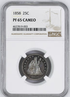 1858 Liberty Seated Quarter NGC PRCAM65