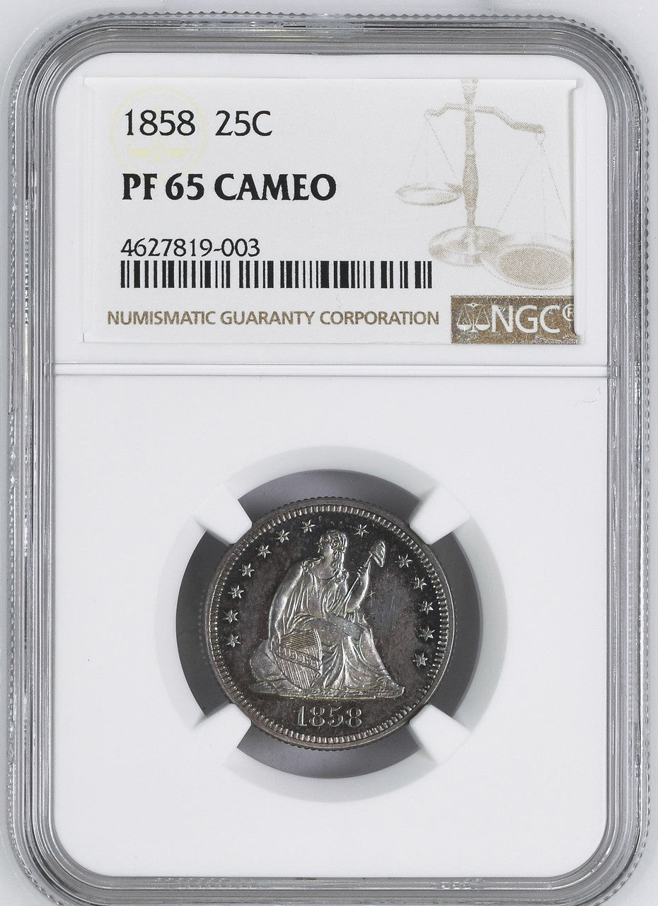 1858 Liberty Seated Quarter NGC PRCAM65