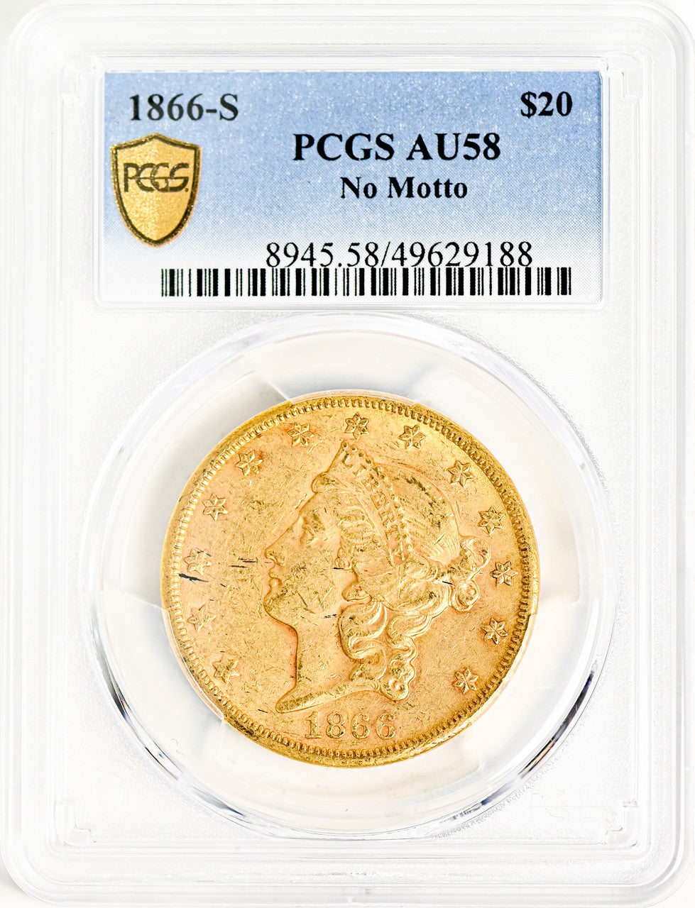 1866-S $20 Liberty Double Eagle PCGS AU58 (142467)