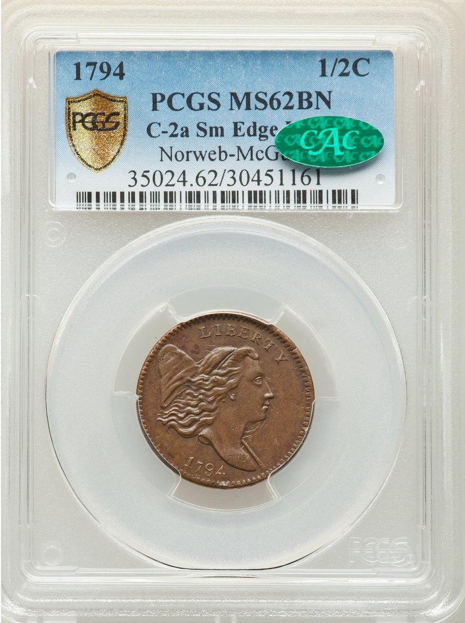 1794 Liberty Cap Half Cent PCGS MS62BN