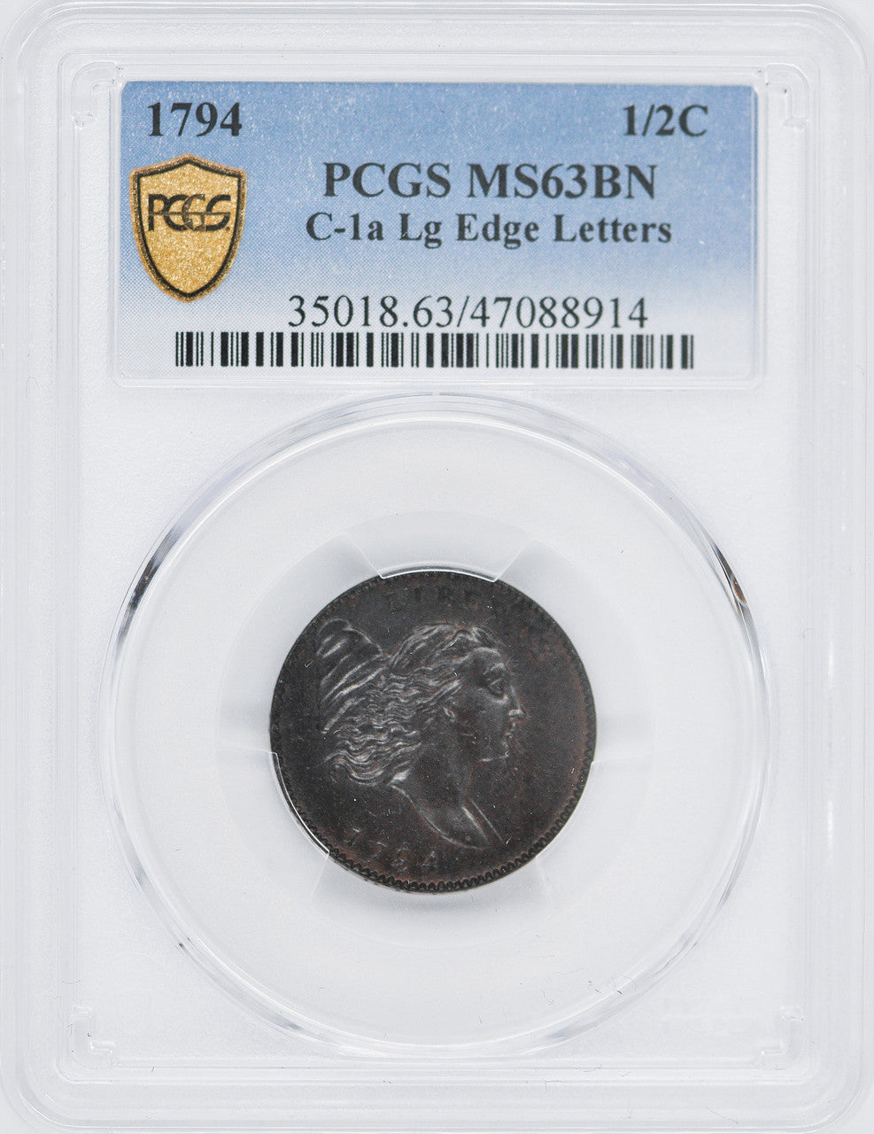 1794 Liberty Cap Half Cent PCGS MS63BN