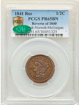 1841 Res1841 Braided Hair Half Cent PCGS PR65BN