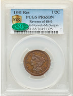 1841 Res1841 Braided Hair Half Cent PCGS PR65BN