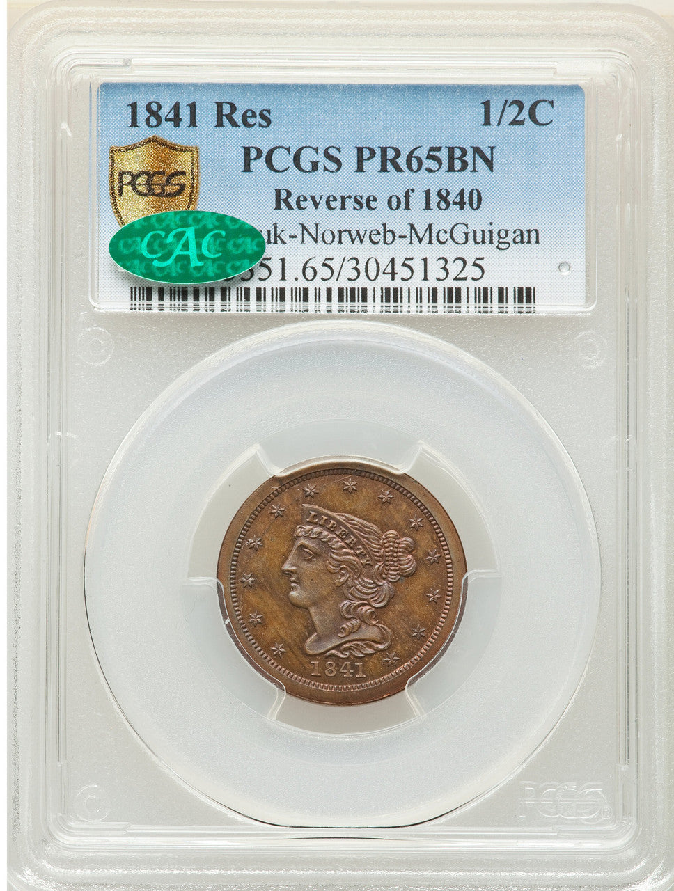 1841 Res1841 Braided Hair Half Cent PCGS PR65BN