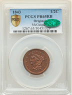 1843 Braided Hair Half Cent PCGS PR65RB