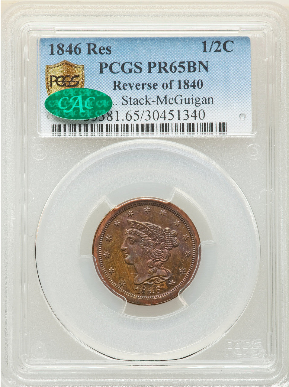 1846 Res1846 Braided Hair Half Cent PCGS PR65BN
