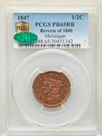 1847 Braided Hair Half Cent PCGS PR65RB