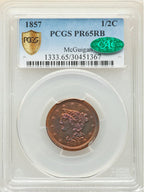 1857 Braided Hair Half Cent CACG PRRB65+