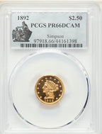 1892 $2.5 Liberty Quarter Eagle PCGS PR66DCAM