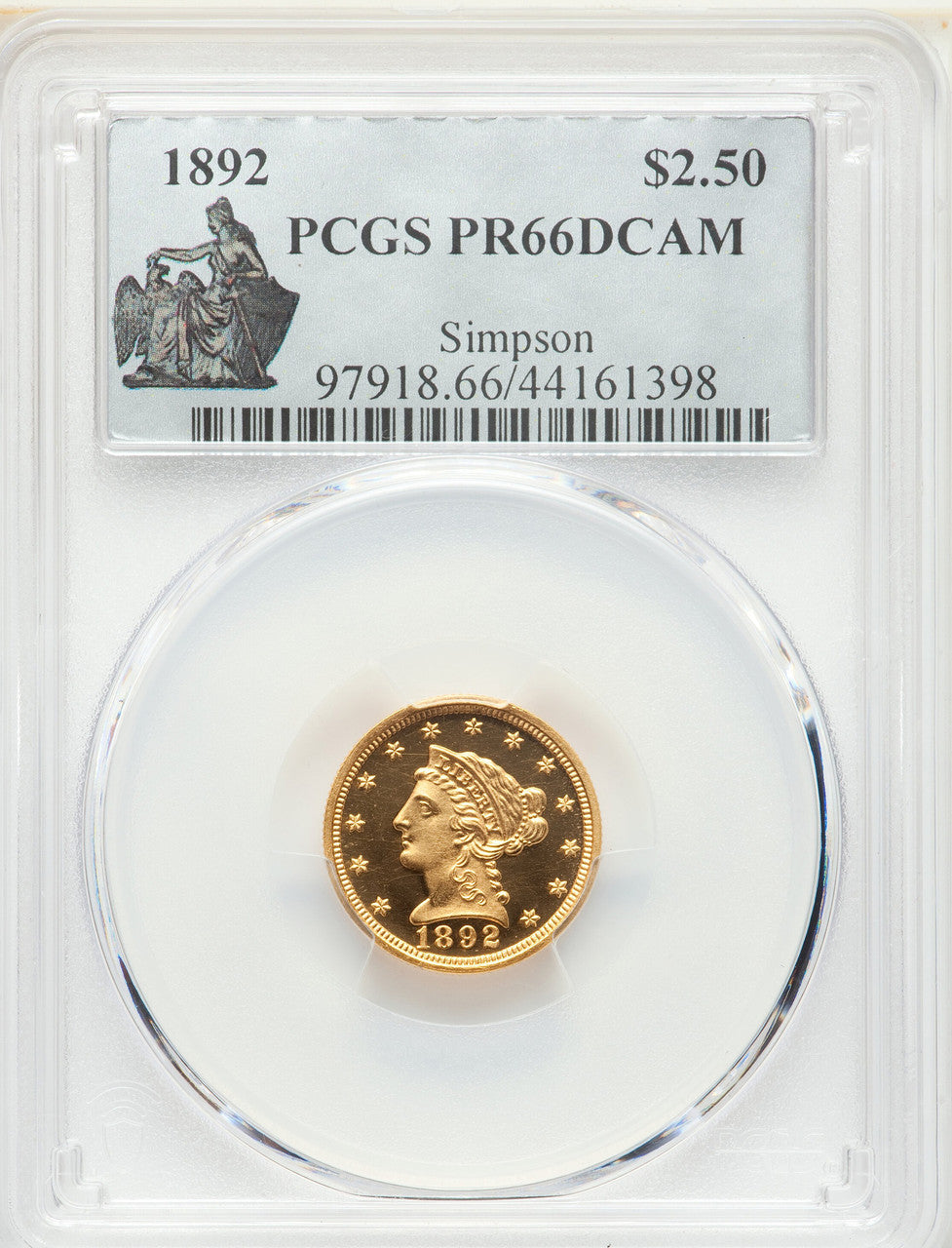 1892 $2.5 Liberty Quarter Eagle PCGS PR66DCAM