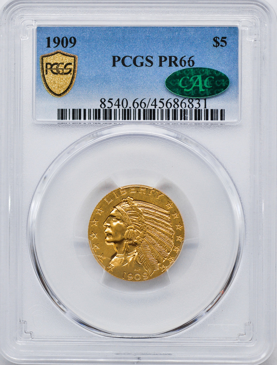 1909 $5 Indian Gold Half Eagle PCGS PR66