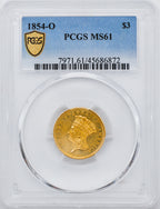 1854-O $3 Three Dollar Gold Coin PCGS MS61