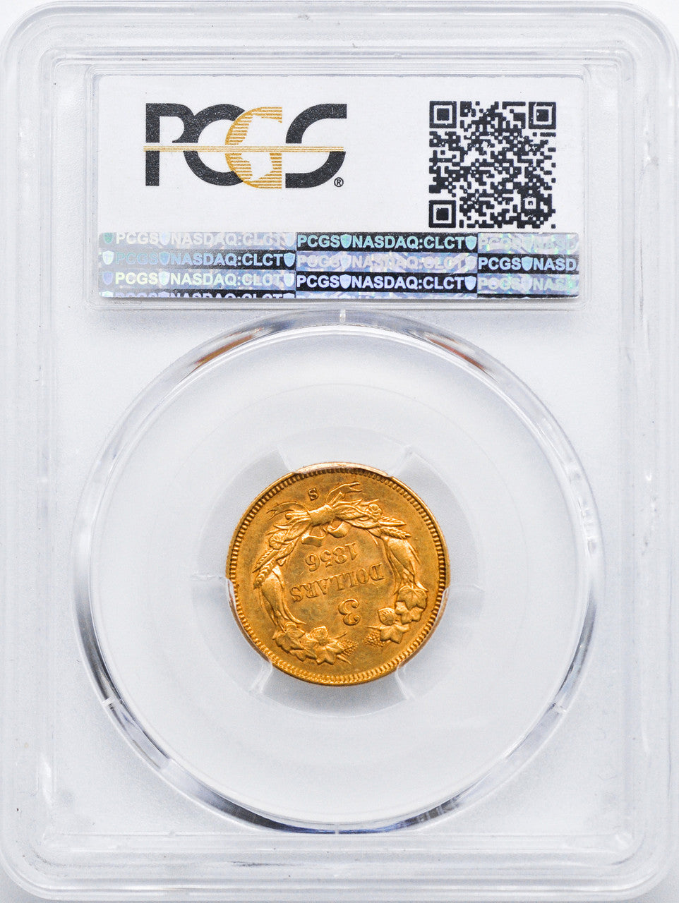 1856-S $3 Three Dollar Gold Coin PCGS MS62