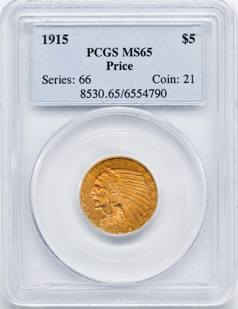 1915 $5 Indian Gold Half Eagle PCGS MS65