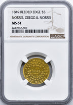 1849 $5 Gold Half Eagle NGC MS61
