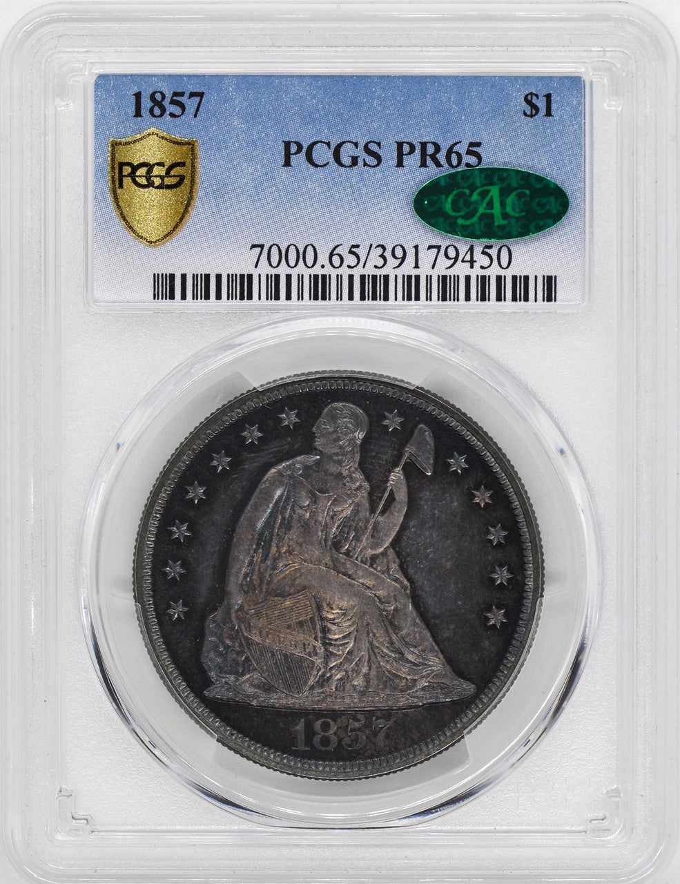 1857 Liberty Seated Dollars PCGS PR65
